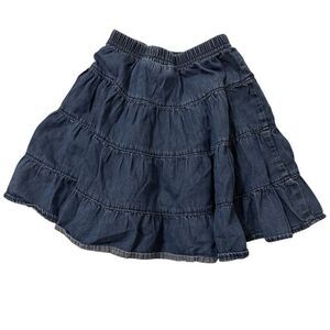 Hanna Andersson Girls Size 4 (100) Blue Medium Wash Denim Ruffle Skirt Cotton
